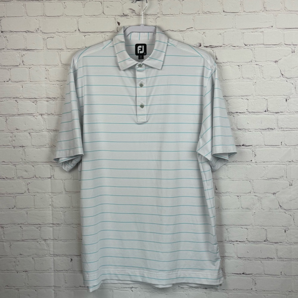 FootJoy Men's Polo Shirt in White with Blue Stripes
